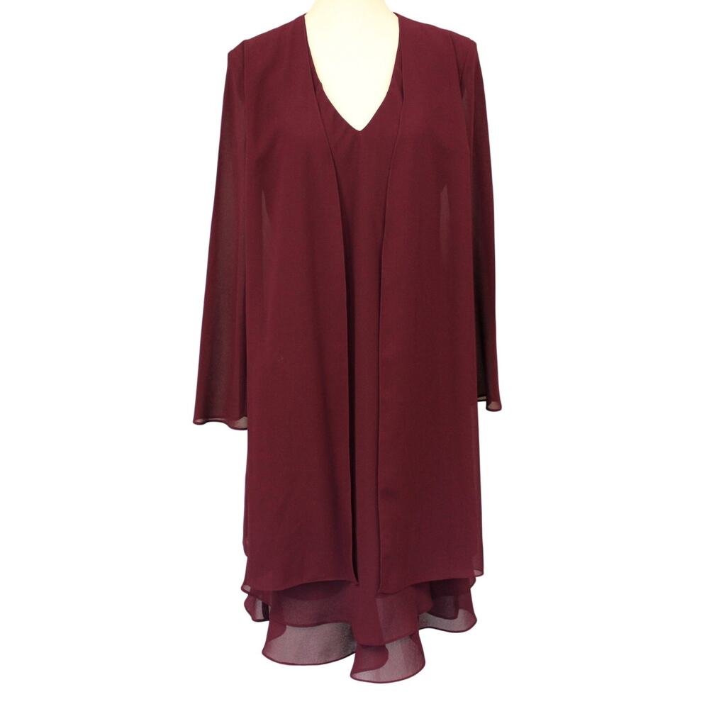 Jones Wear Chiffon V neck Burgundy Womens Size 12 LS Special Occasion Very Good